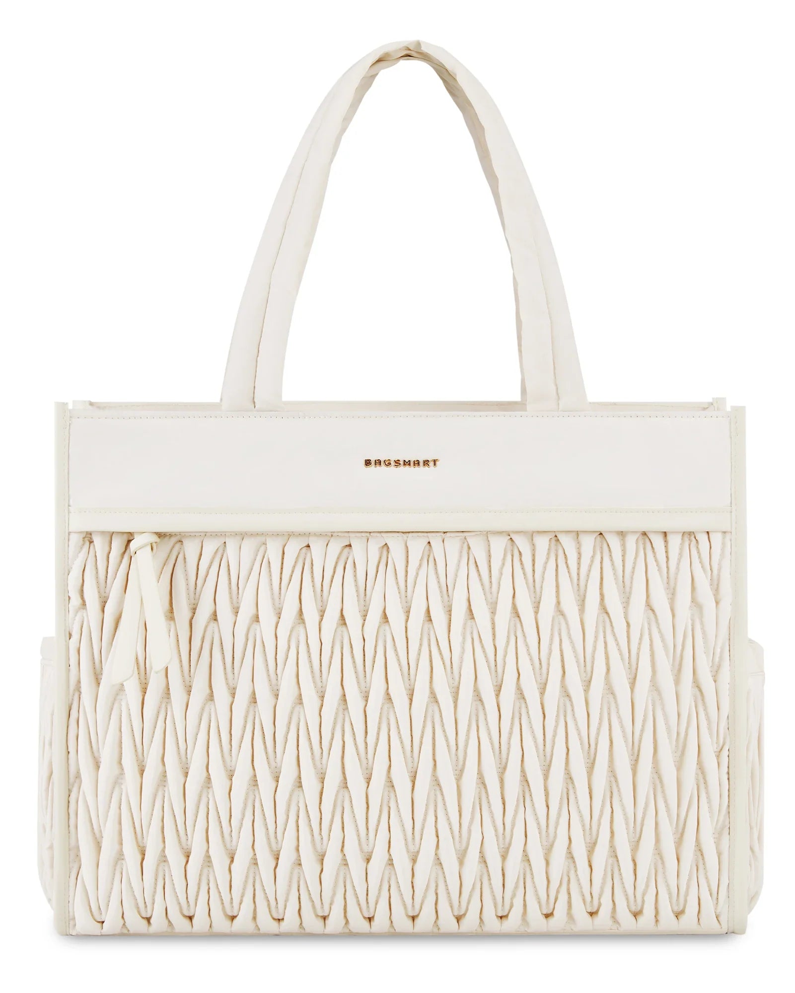 Sac Fourre-tout Plissé Crème Zippé