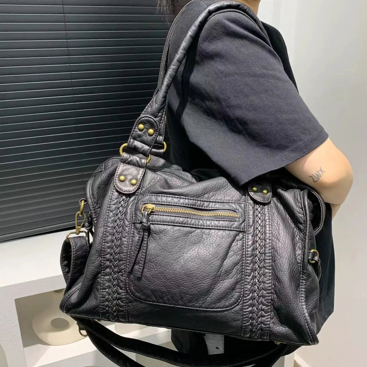 Sac Fourre-tout Moto Effet Cuir Lavé