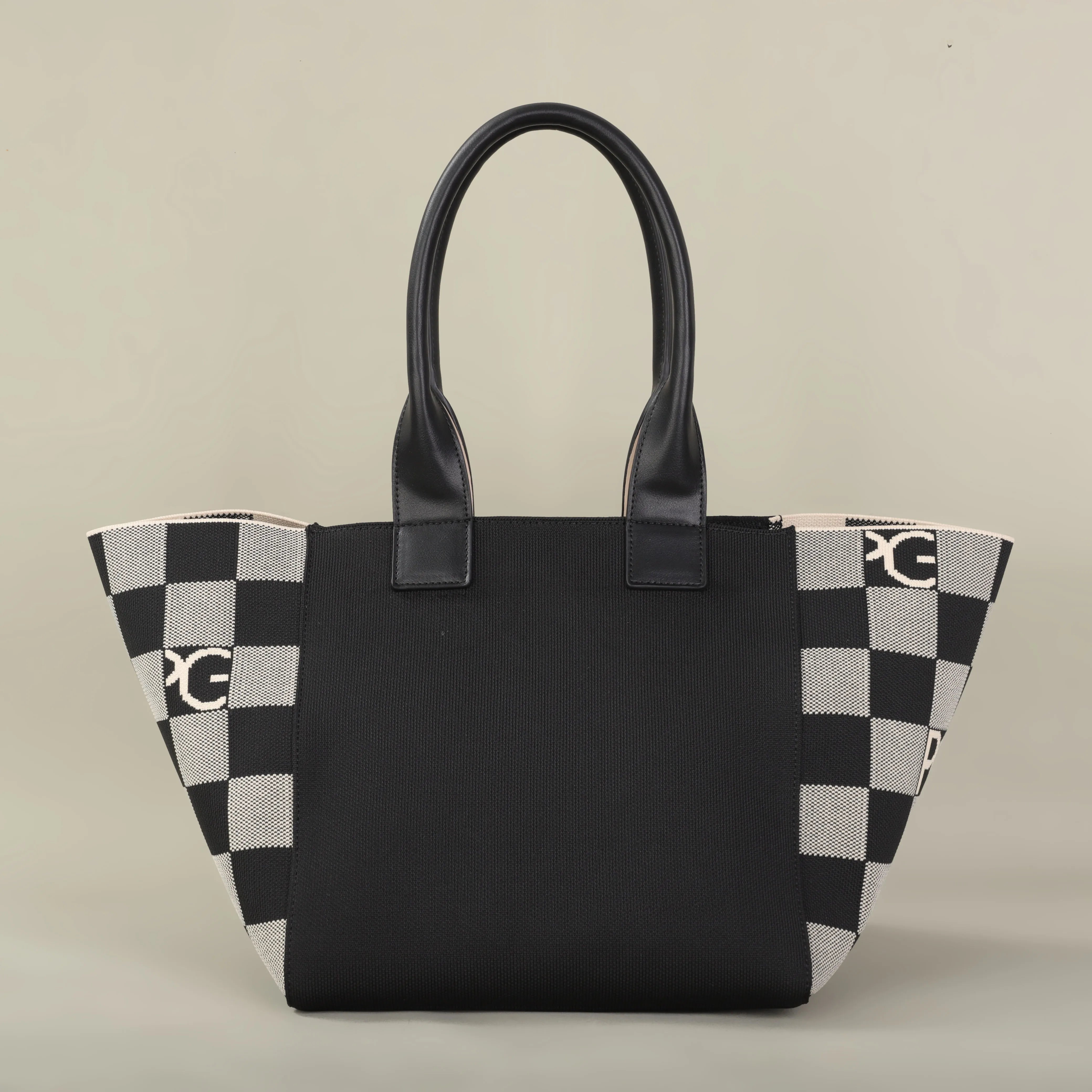 Sac Fourre-tout Noir Motif Damier Élégant