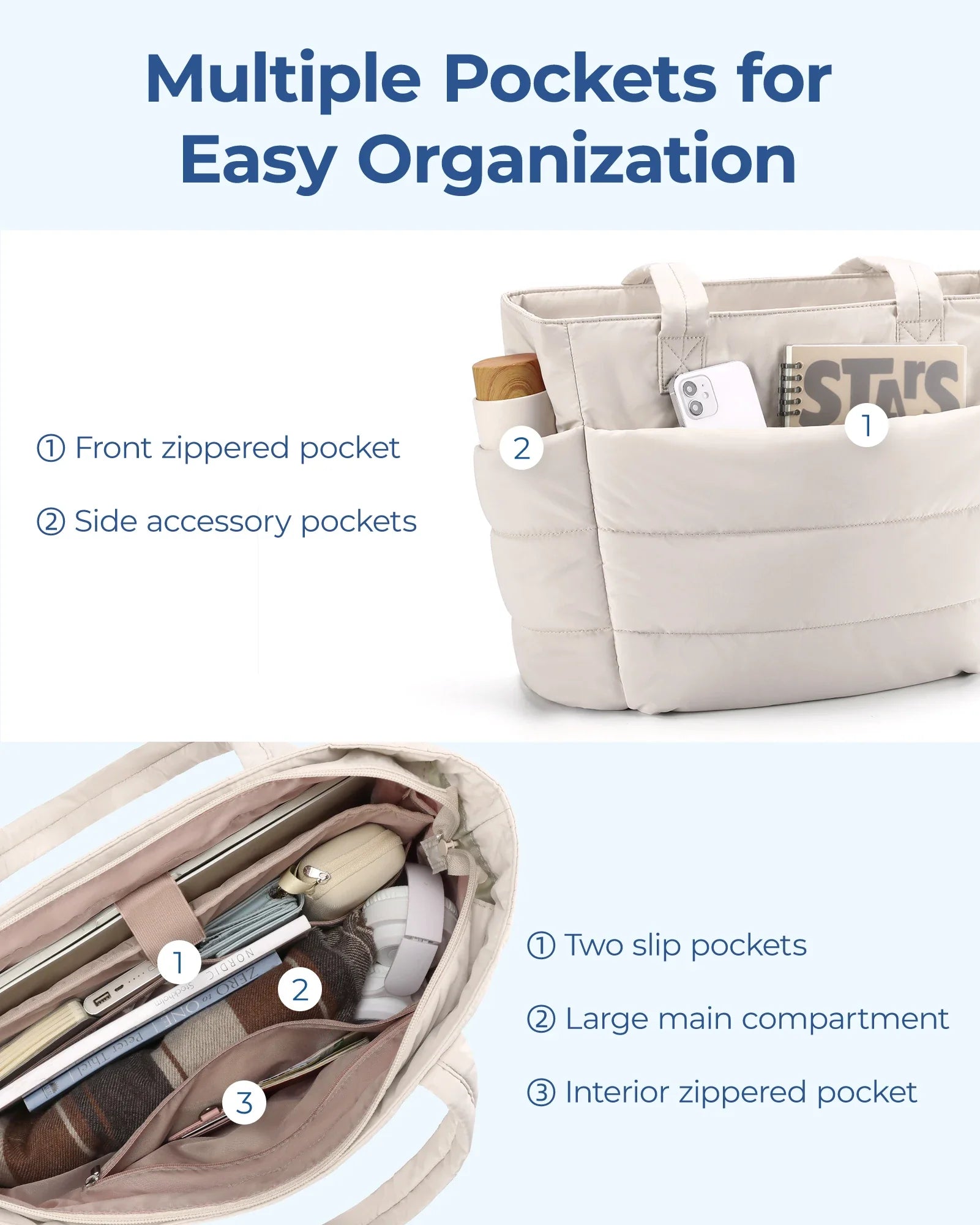 Sac Fourre-tout Capitonné Gris Organisé