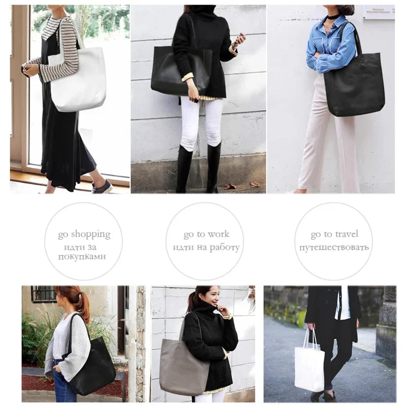 Sac Fourre-tout Cuir Vache Souple Épuré