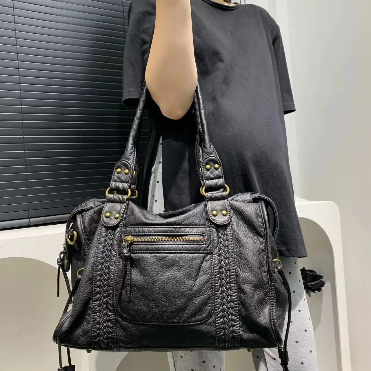 Sac Fourre-tout Moto Effet Cuir Lavé