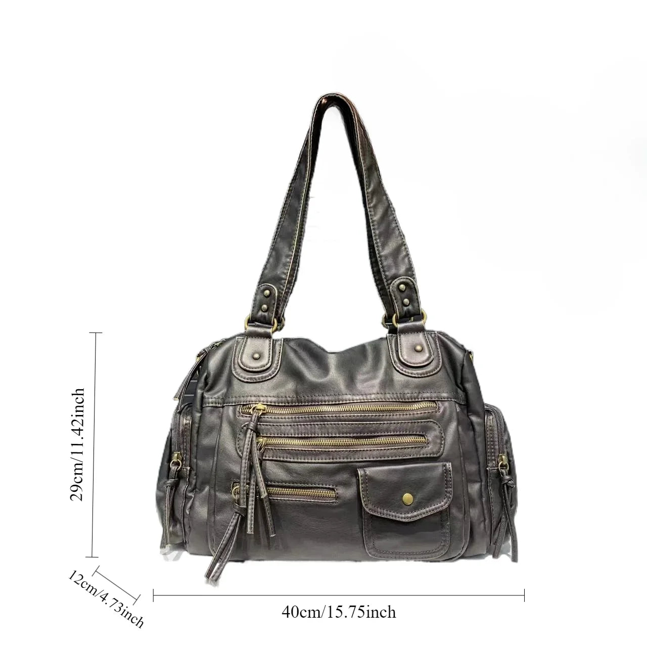 Sac Fourre-tout Femme Style Moto Vintage Zippé