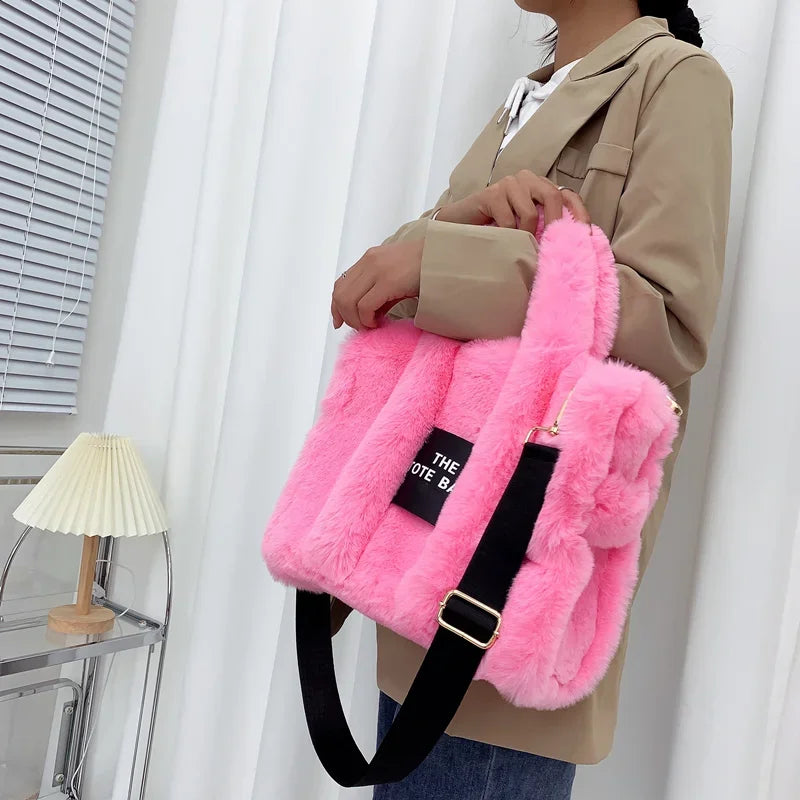 Sac Fourre-tout Peluche Violet Lettres Femme