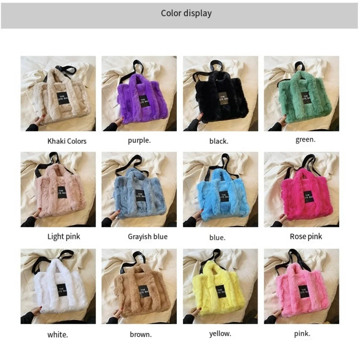 Sac Fourre-tout Peluche Violet Lettres Femme