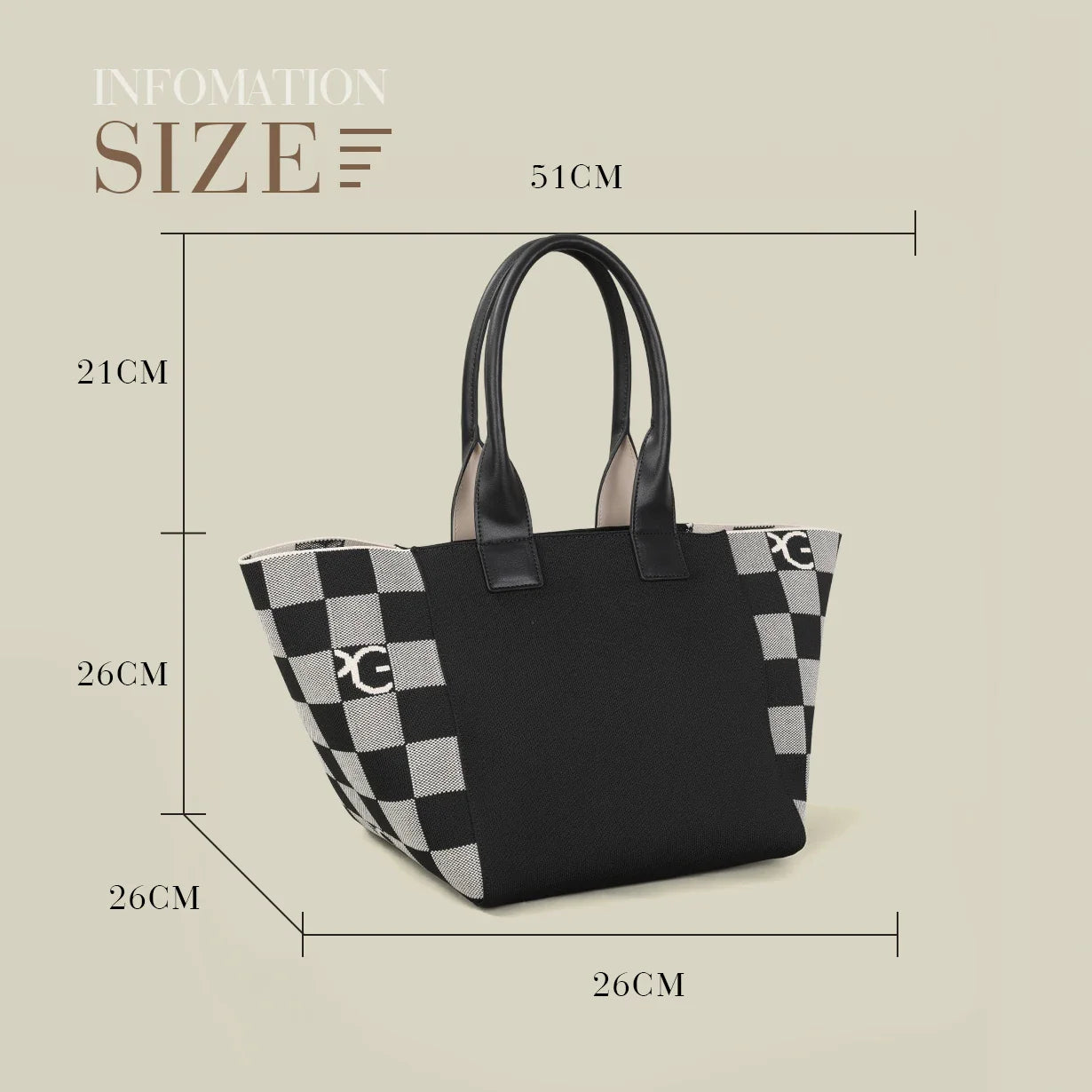 Sac Fourre-tout Noir Motif Damier Élégant