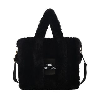 Sac Fourre-tout Peluche Noir Lettres