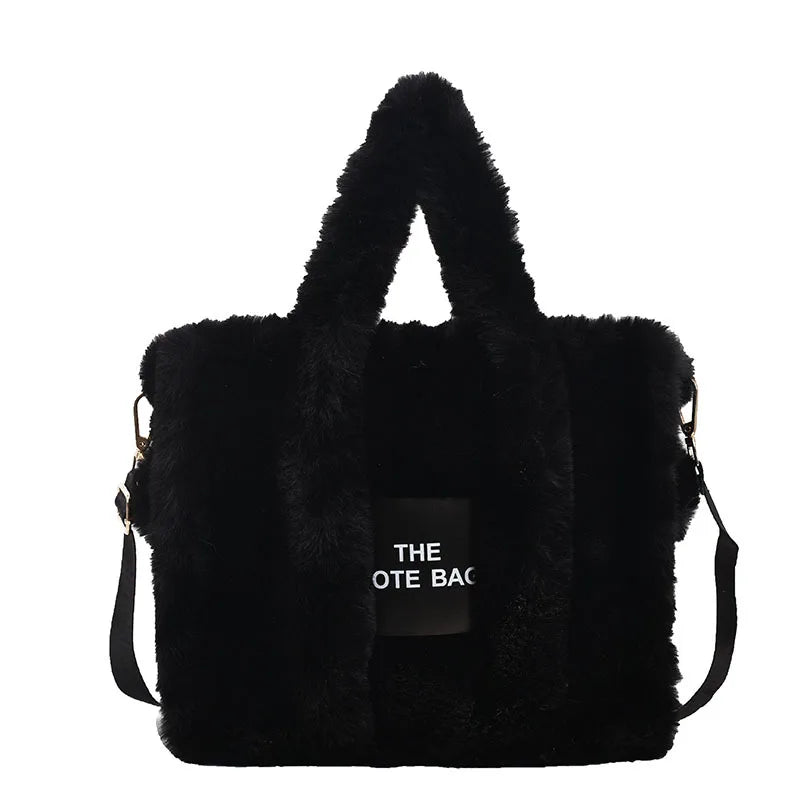 Sac Fourre-tout Peluche Noir Lettres