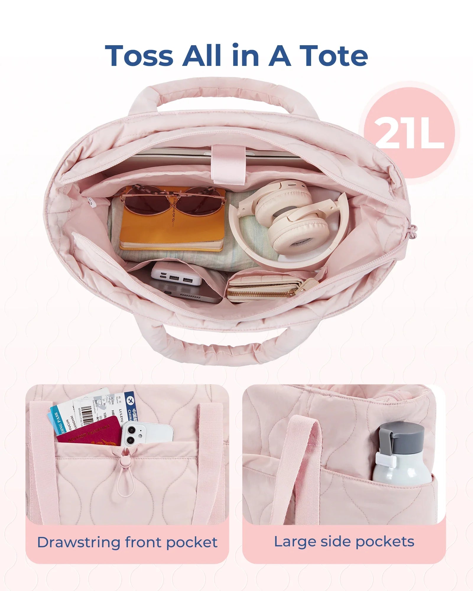Sac Fourre-tout Matelassé Doux Rose
