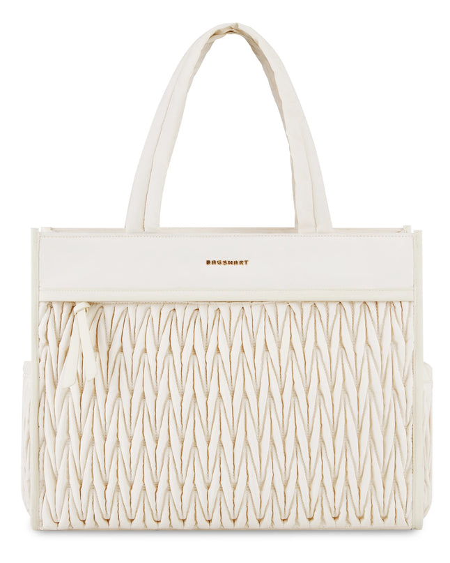 Sac Fourre-tout Plissé Crème Zippé