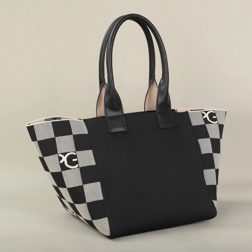 Sac Fourre-tout Structuré Motif Géométrique Bleu