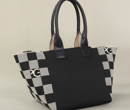 Sac Fourre-tout Noir Motif Damier Élégant