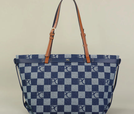 Sac Fourre-tout Femme Damier Bleu Polyester