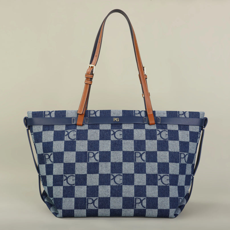 Sac Fourre-tout Femme Damier Bleu Polyester