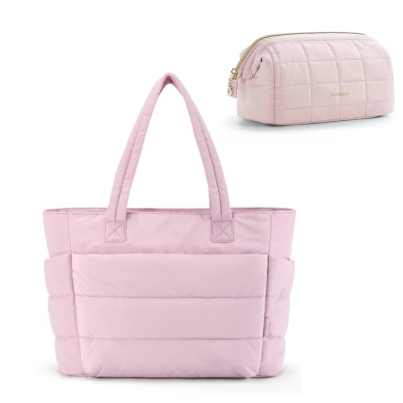 Sac Fourre-tout Rose Gonflé Pochette Assortie