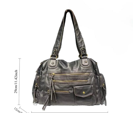 Sac Fourre-tout Femme Style Moto Vintage Zippé