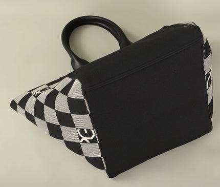 Sac Fourre-tout Marron Beige Géométrique Zippé