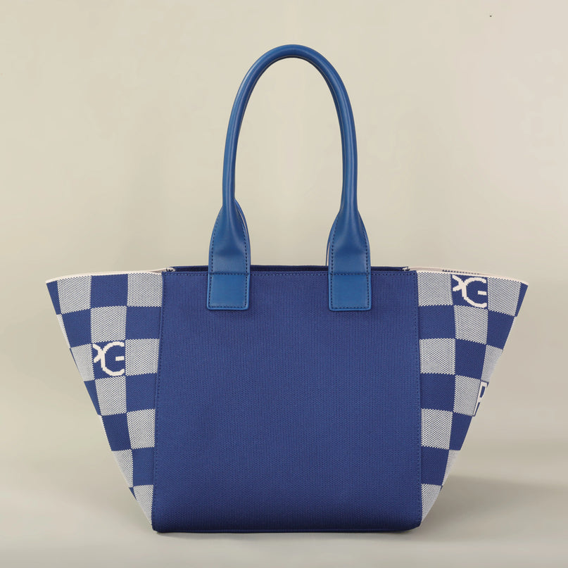 Sac Fourre-tout Structuré Motif Géométrique Bleu
