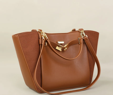 Sac Fourre-tout Géométrique Similicuir Marron