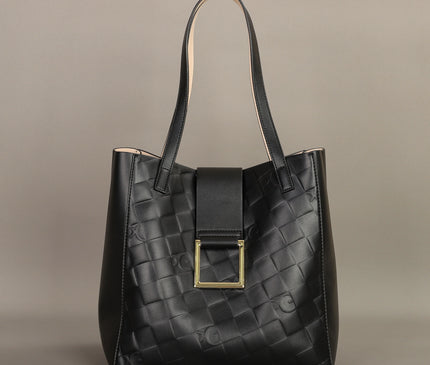 Sac Fourre-tout Femme Noir Motif Tressé