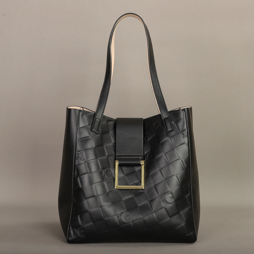 Sac Fourre-tout Femme Noir Motif Tressé