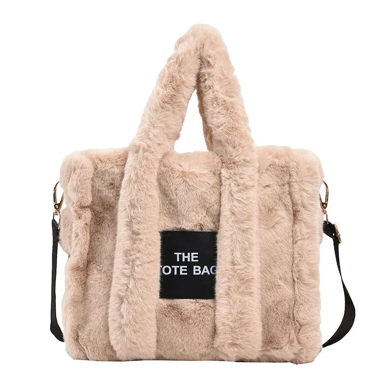 Sac Fourre-tout Peluche Zippé Bandoulière Femme