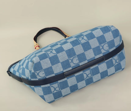 Sac Fourre-tout Femme Damier Bleu Polyester