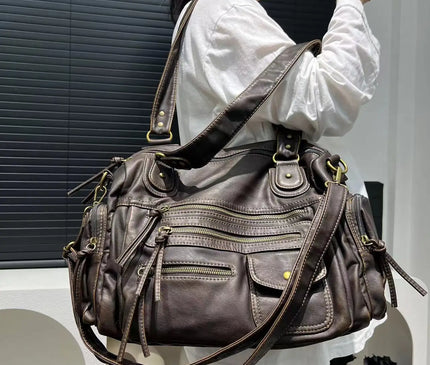 Sac Fourre-tout Femme Style Moto Vintage Zippé