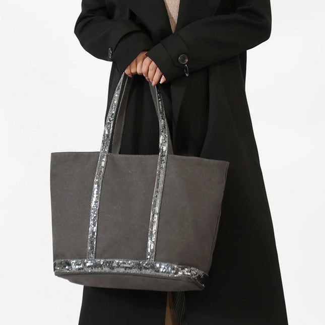 Sac Fourre-tout Femme Gris Paillettes Chic