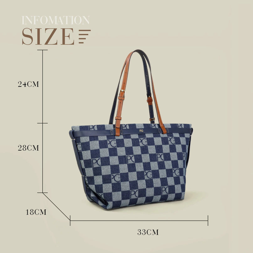 Sac Fourre-tout Femme Damier Bleu Polyester