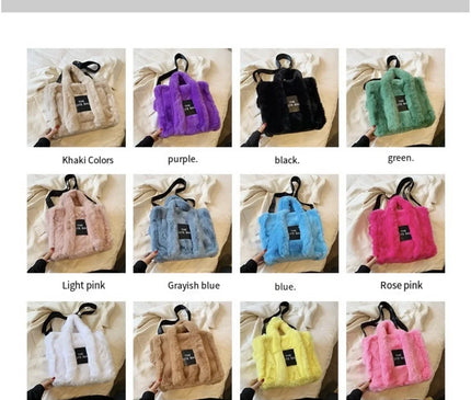 Sac Fourre-tout Peluche Zippé Bandoulière Femme