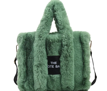 Sac Fourre-tout Fausse Fourrure Vert Zippé