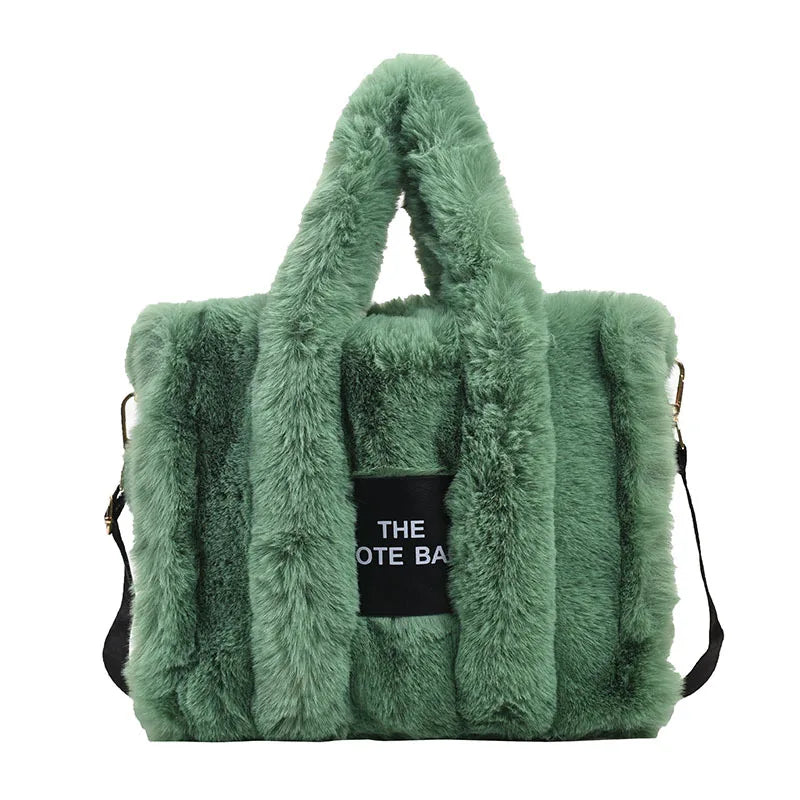 Sac Fourre-tout Fausse Fourrure Vert Zippé