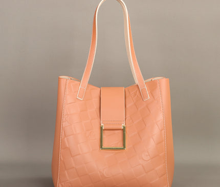 Sac Fourre-tout Pêche Similicuir Texturé Élégant