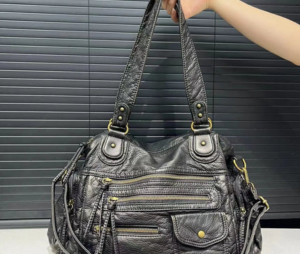 Sac Fourre-tout Femme Style Moto Vintage Zippé