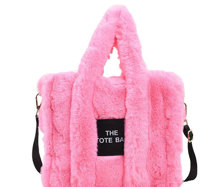 Sac Fourre-tout Rose Fausse Fourrure Lettres