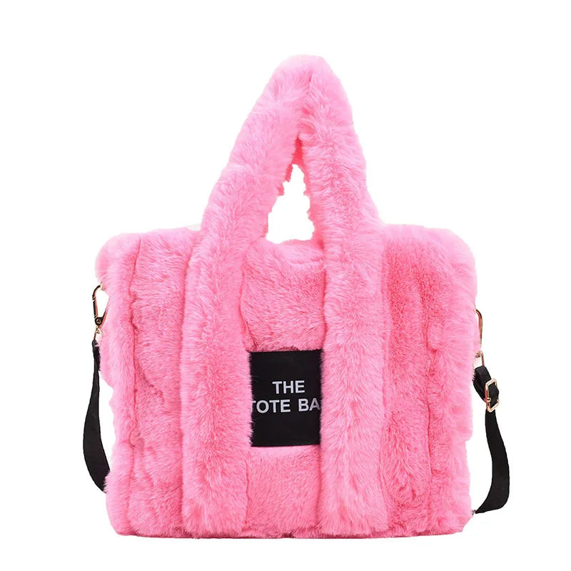 Sac Fourre-tout Rose Fausse Fourrure Lettres