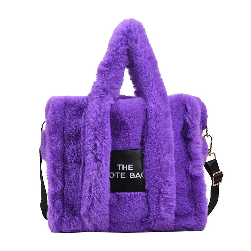 Sac Fourre-tout Peluche Violet Lettres Femme