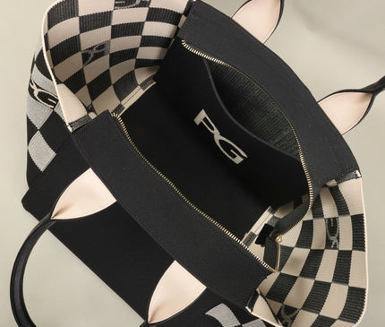 Sac Fourre-tout Noir Motif Damier Élégant