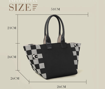 Sac Fourre-tout Noir Motif Damier Élégant