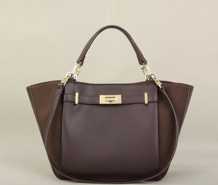 Sac Fourre-tout Géométrique Similicuir Marron