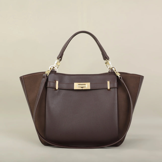 Sac Fourre-tout Géométrique Similicuir Marron